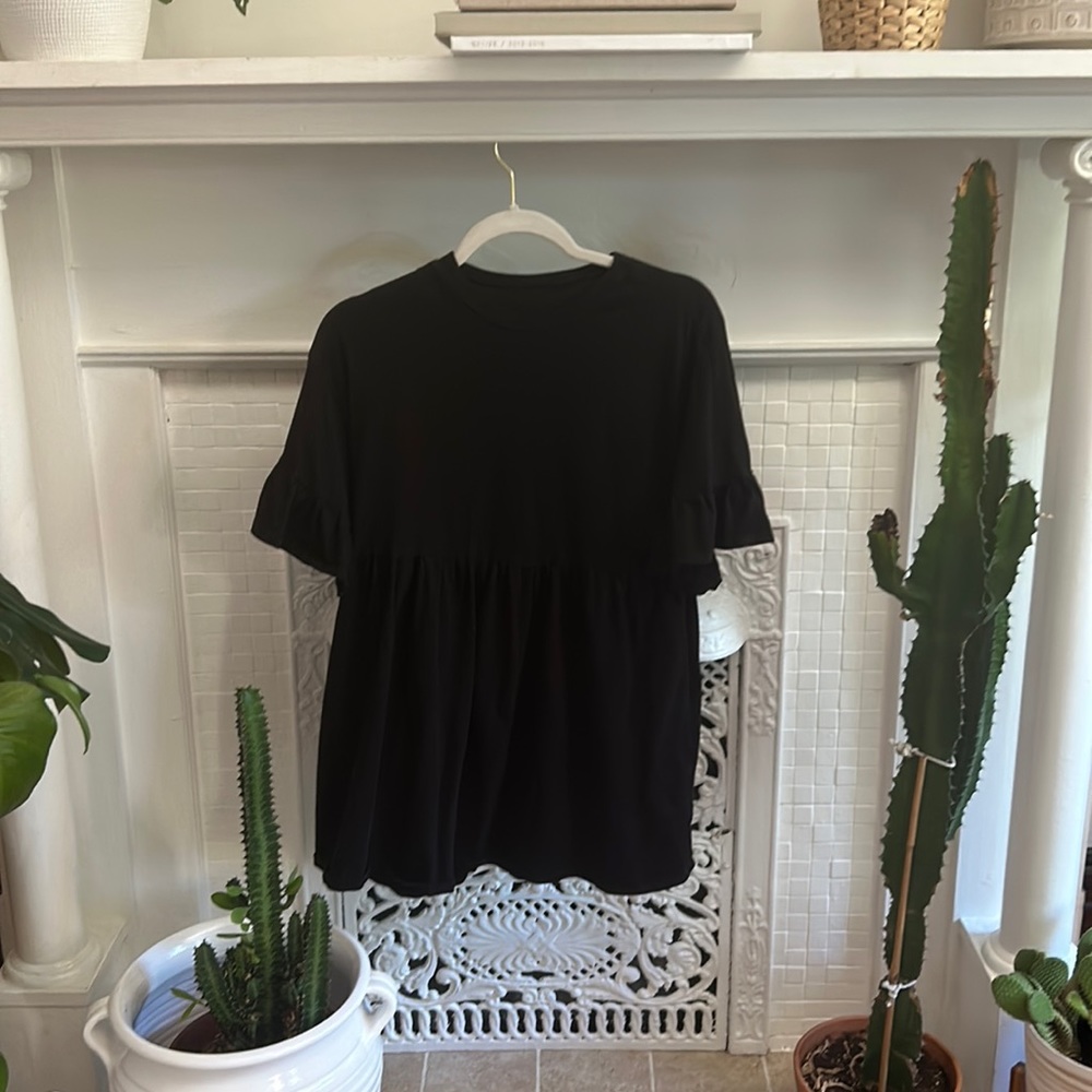 Black t shirt dress with ruffle sleeves